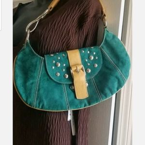 Paravidino women's handbag green and tan leather hobo medium